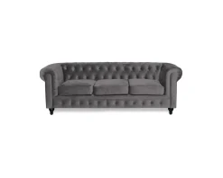 Chesterfield Lyx 3-sits sammetssoffa grå