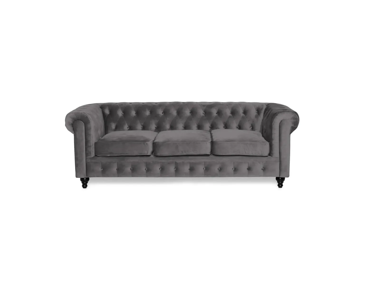 Chesterfield Lyx 3-sits sammetssoffa grå
