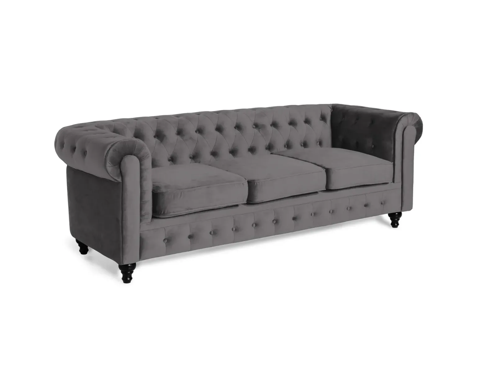 Chesterfield Lyx 3-sits sammetssoffa grå