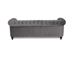 Chesterfield Lyx 3-sits sammetssoffa grå