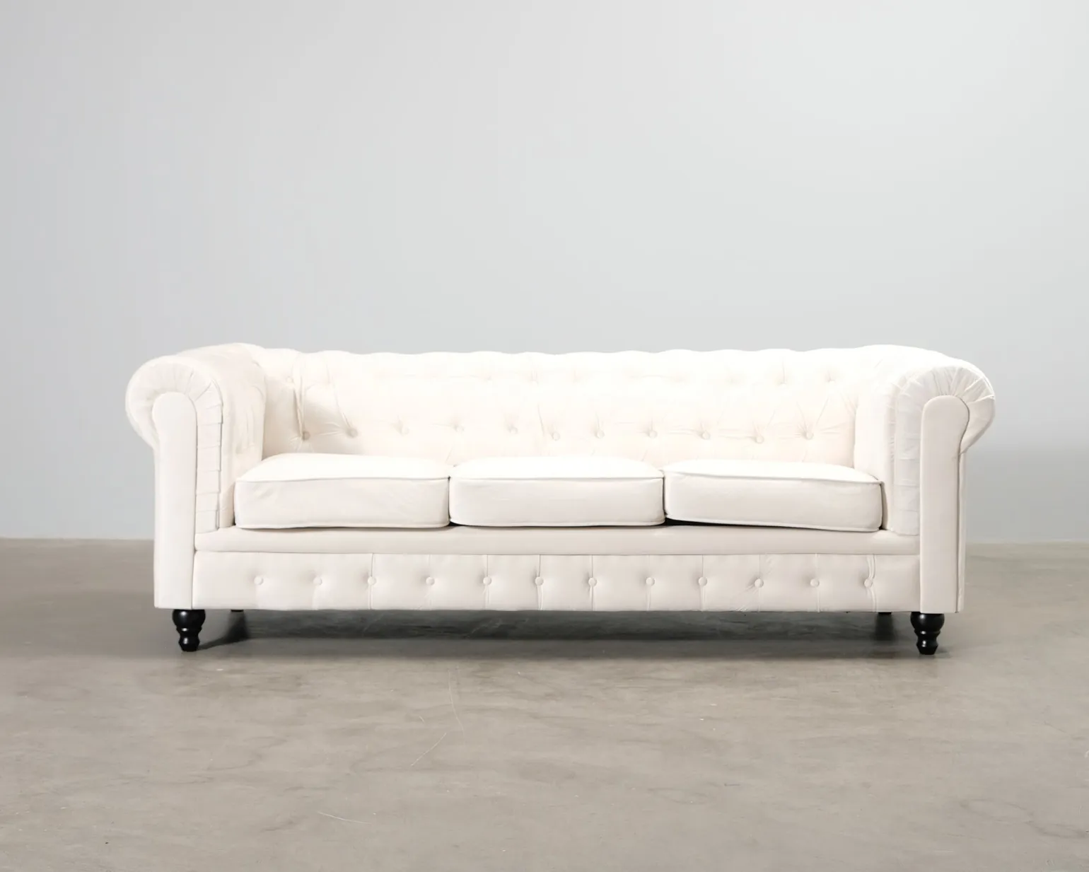 Chesterfield Lyx 3-sits sammetssoffa ljusbeige