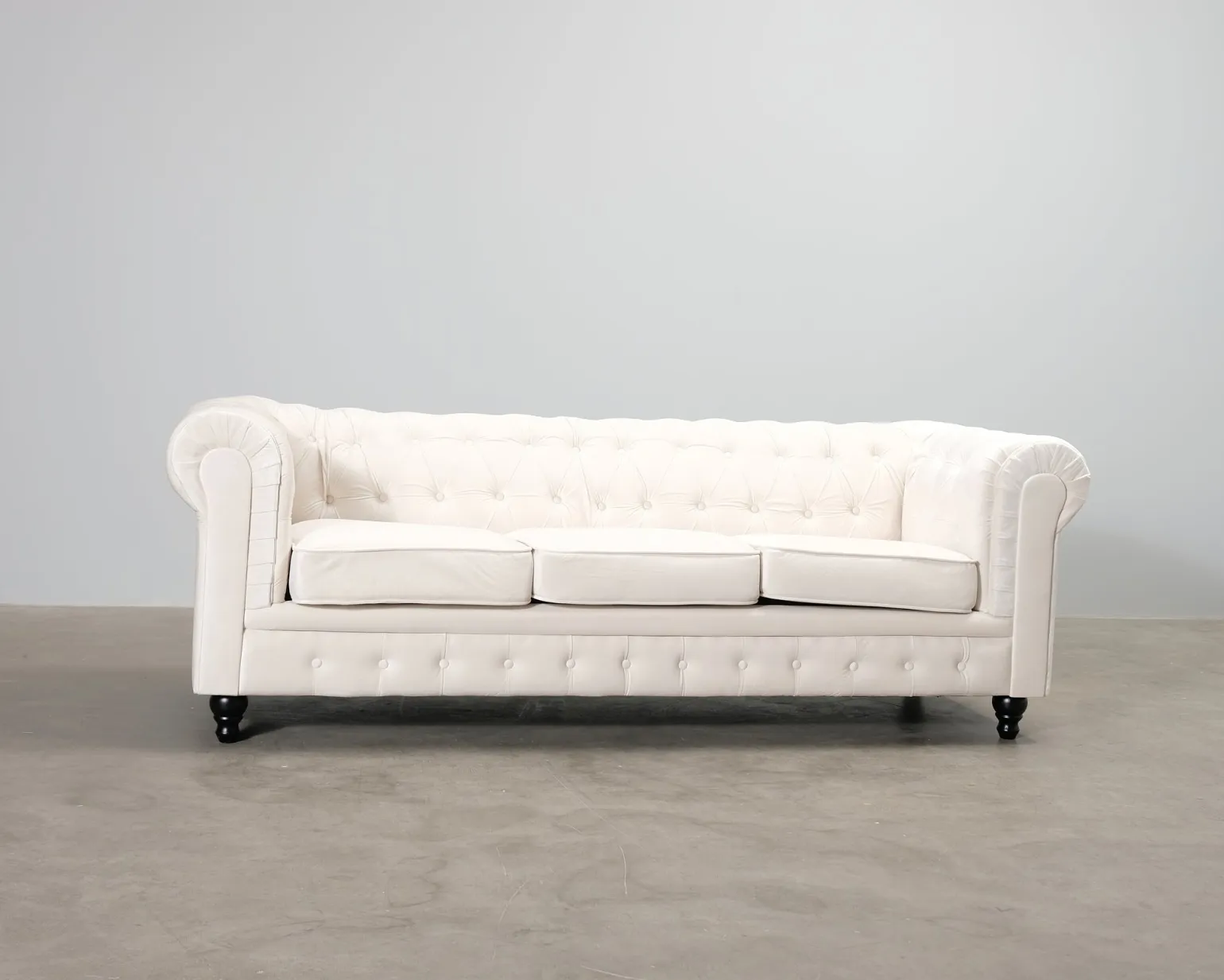 Chesterfield Lyx 3-sits sammetssoffa ljusbeige