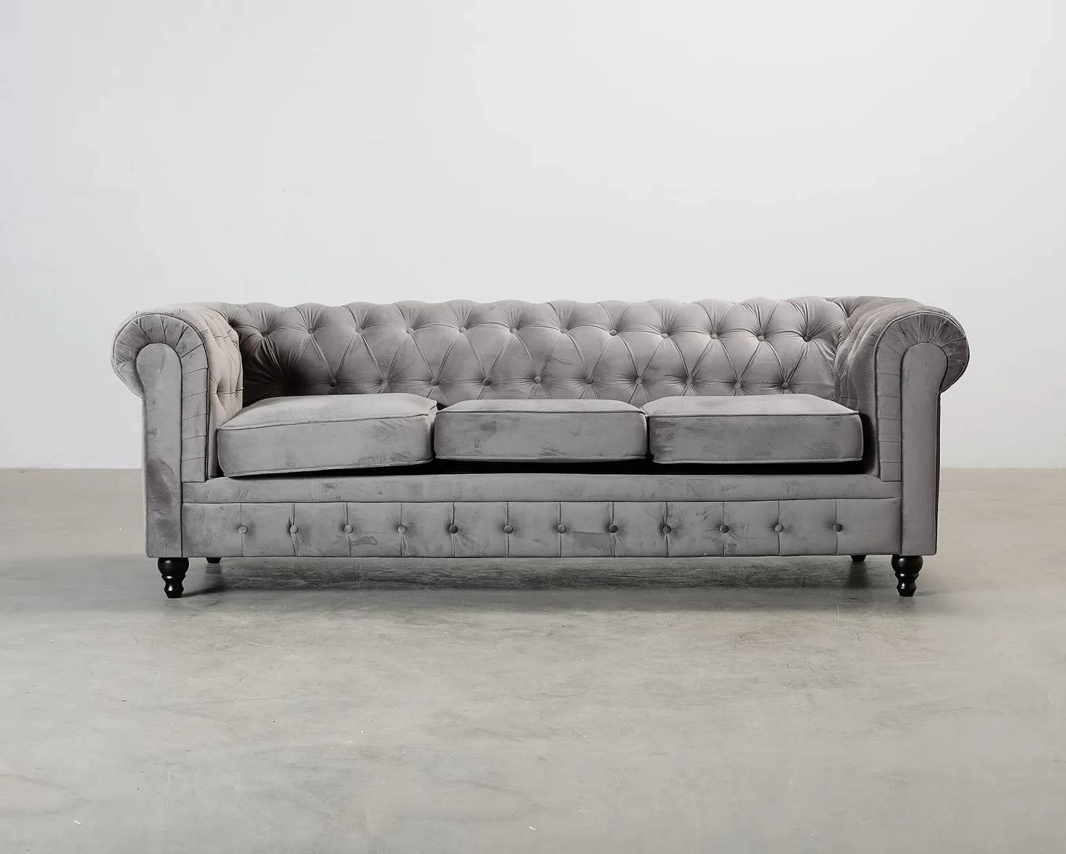 Chesterfield Lyx 3-sits soffa grå