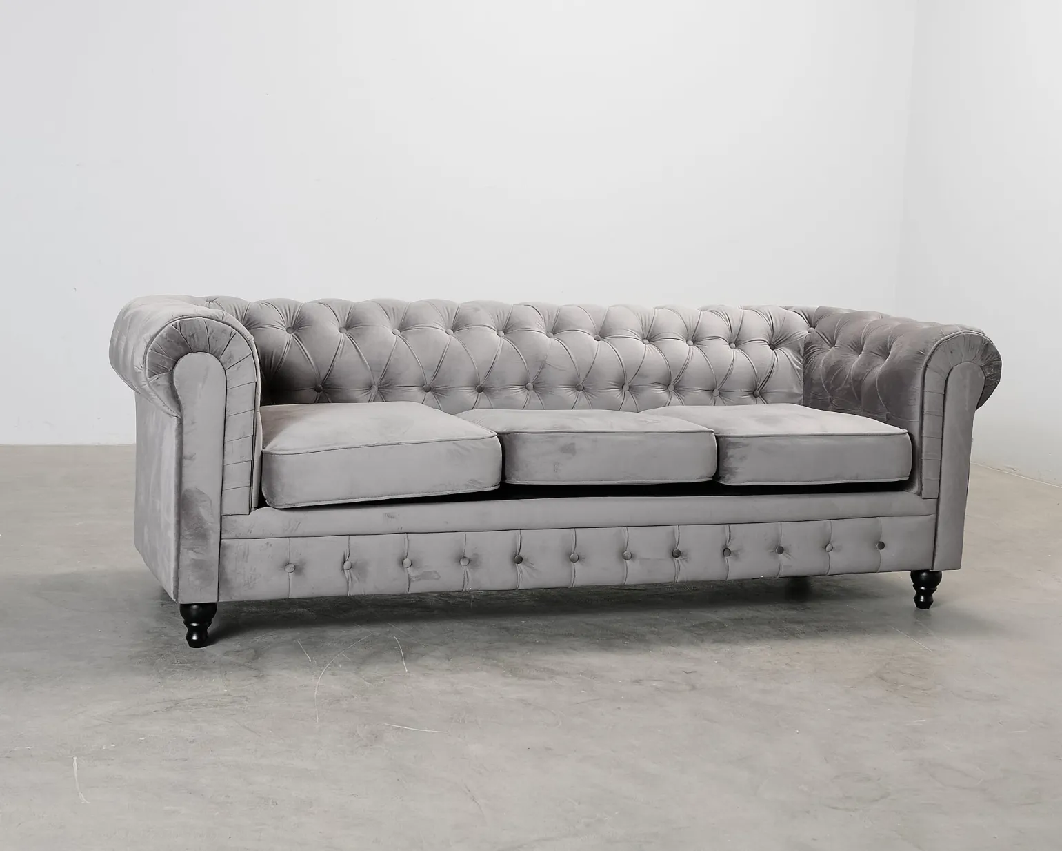 Chesterfield Lyx 3-sits soffa grå