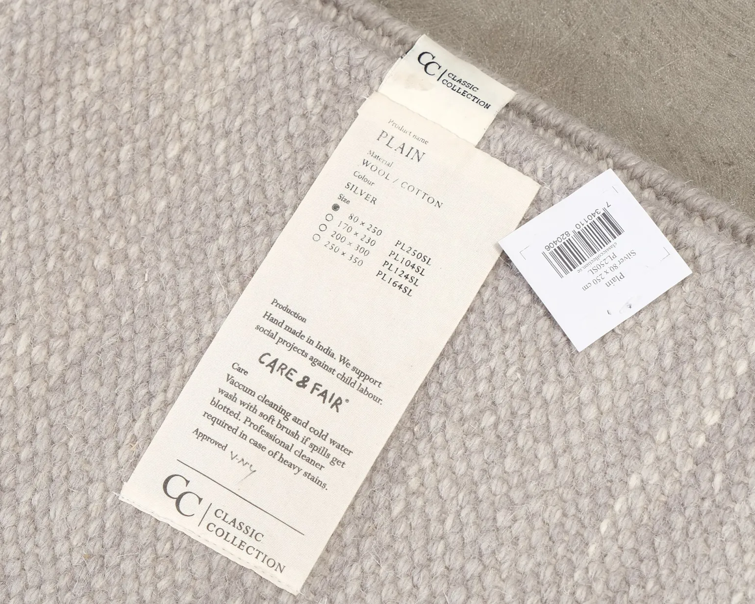 Classic Collection Plain ullmatta 80 x 250 Silver