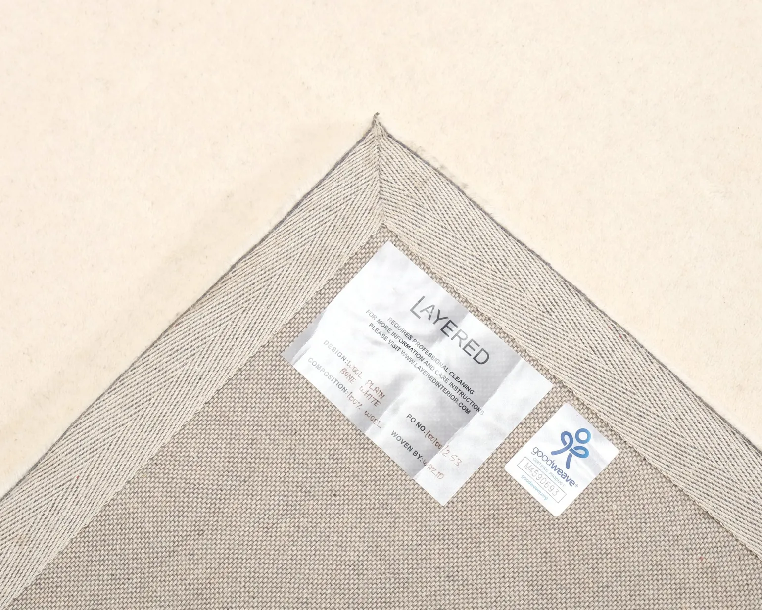 Layered Classic Solid Wool ullmatta 250 x 350 cm Bone White