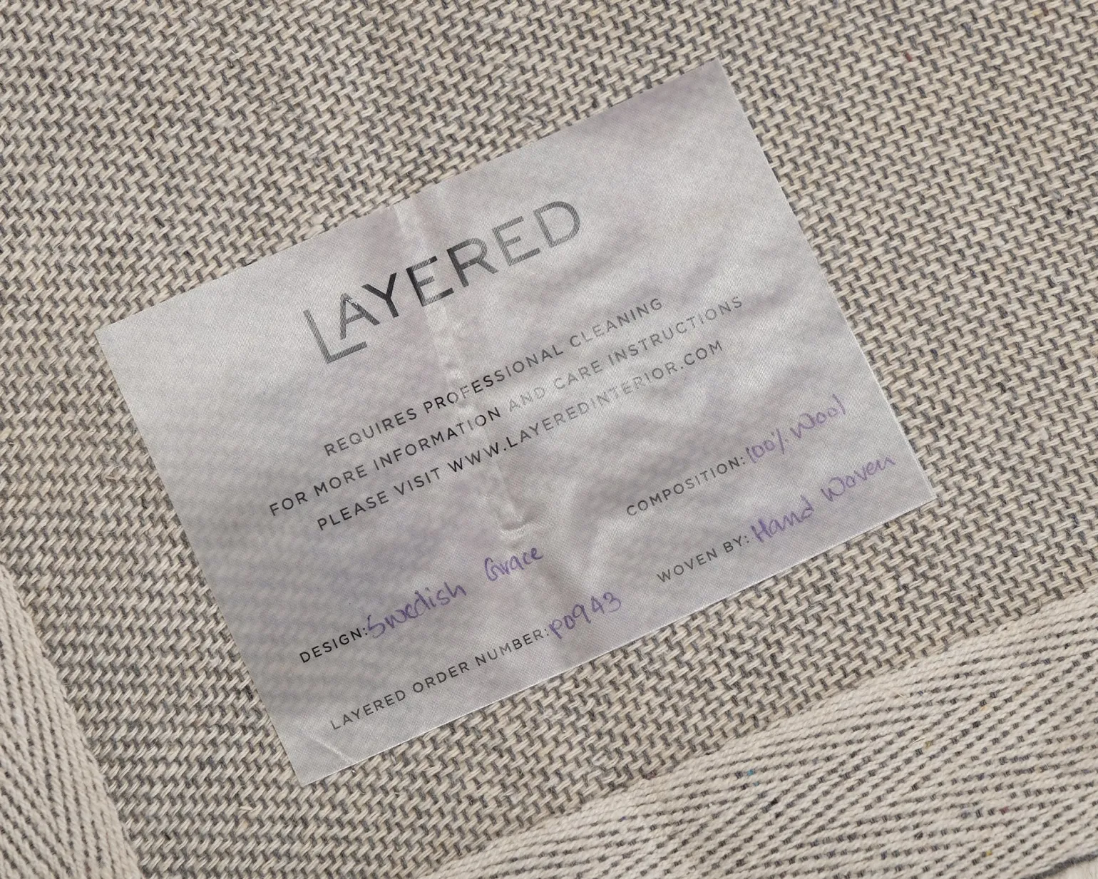 Layered Swedish Grace ullmatta 180 x 270 cm naturvit