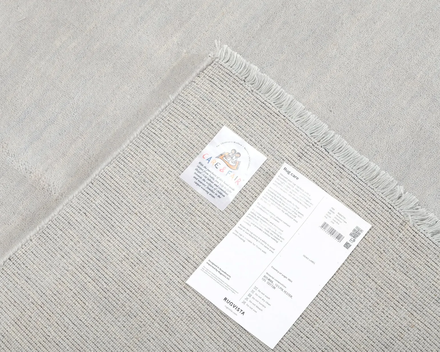 Rugvista Premium Handloom Fringes ullmatta 250 x 350 cm ljusblå