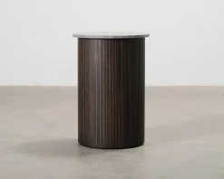 Sidobord ø 50 cm mörk ek / grå marmor.