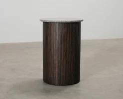 Sidobord ø 50 cm mörk ek / grå marmor.